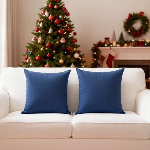 Image of Encasa XO Cotton Throw Pillow Covers Set of 2 I 24x24 in (60x60 cm) - Cobalt Blue I No Insert I Plain Square Pillowcases I Machine Washable | Indoor Use Only