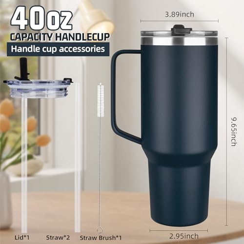 Image of 40 oz Tumbler with Handle and Flip Straw, 100% Leakproof Insulated Tumbler with Lid and Straw, Stainless Steel Insulated Travel Coffee Mug, Insulated Coffee Thermal Cup for Cold and Hot (Deep Blue)