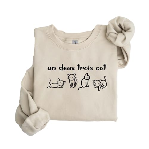 Un Deux Trois Cat Sweatshirt – Cute French Cat Shirt, Funny Cat Lover Gift, Cozy Cat Pullover, French Style Cat Sweater