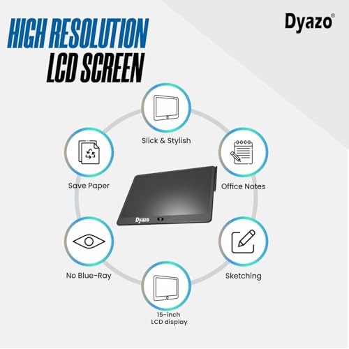 Image of Dyazo 15 Inch LCD Re-Writing Tablet Pad with Stylus Pen | Lightweight and Portable Magic Slate Design for Drawing, Handwriting, Playing, Digital Notepad for Kids and Students | Black
