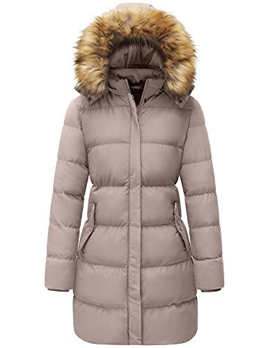 WenVen Abrigo Largo de Invierno para Mujer Chaqueta Acolchada A Prueba de Viento Chaqueta Acolchada Gruesa Abrigo Acolchado Cálido Parka de Invierno con Capucha de Piel Sintética Caqui XL