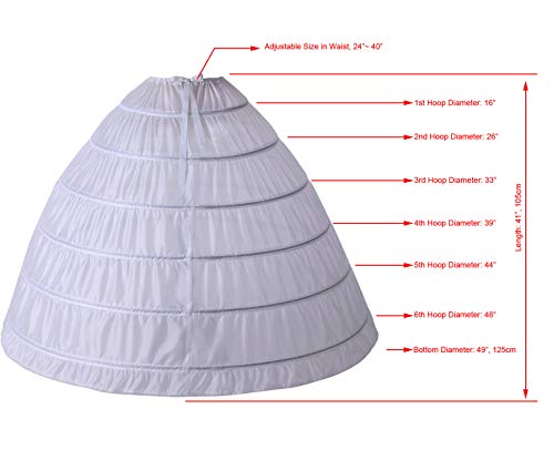 Full A-line 6 Hoop Petticoat for Women Underskirt Slip Crinoline For Bridal Dress PT062