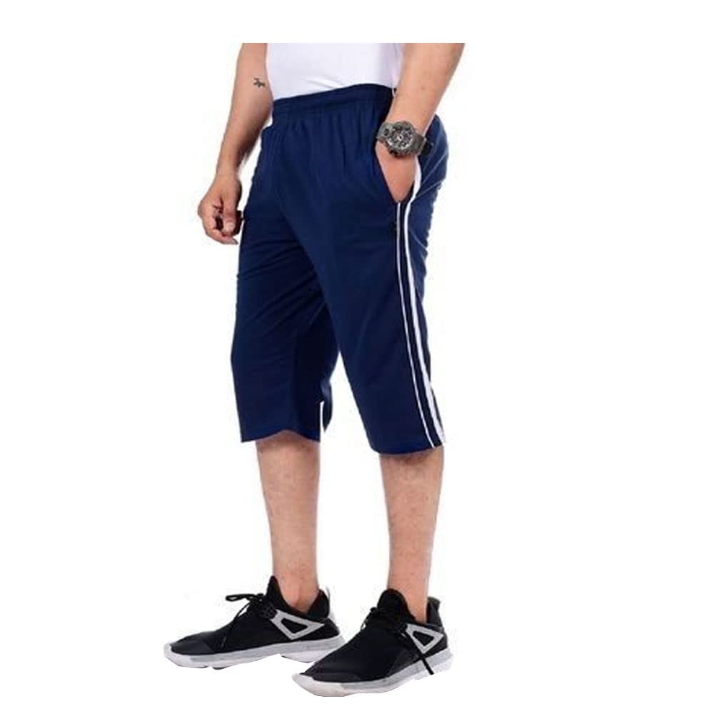 devil Men & Boys Cotton Blended Plain Regular Fit 3/4th Capri (Dark Blue)-picture-21