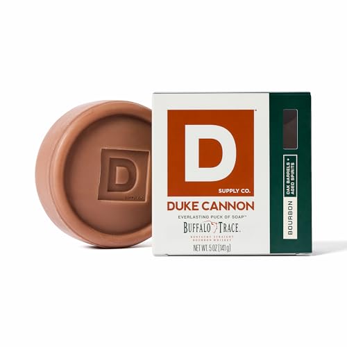 Duke Cannon Supply Co. Bar Soap Puck - Mens Rounded Bar Soap with Masculine Scents - Disc-Shaped Mens Soap - Hydrating & Deep Cleaning - All Skin Types - Bourbon 5 oz