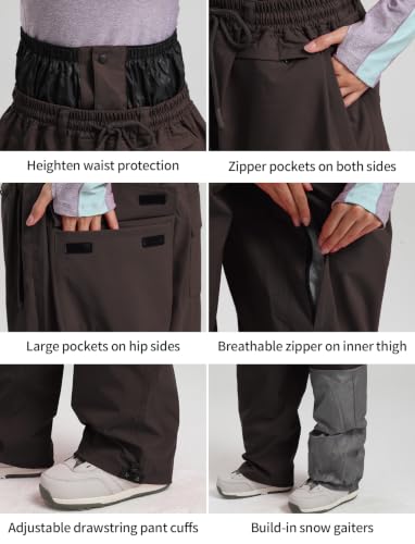 Image of GSOU SNOW Mens Womens Snow Pants Baggy Snowboard Ski Pants Waterproof | 15K Waterproof,10K Breathable,Windproof Waist Powder Skirt,Thigh Vent Zippers,Adjustable Waist & Cuffs Drawcord,5 Pockets