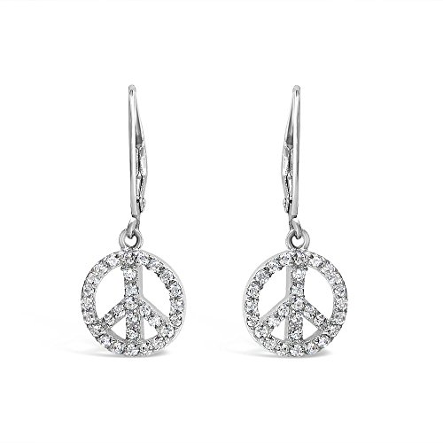 925 Solid Sterling Silver Peace Sign Dangle Cubic Zirconia Earrings - Cz Dangling Hypoallergenic Jewelry #TOP6