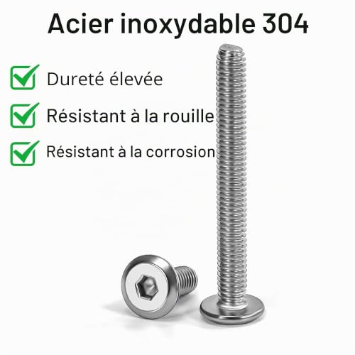 Tunejoy Vis à Tête Plate M4 x 35 mm Vis à Six Pans Creux en Acier Inoxydable A2 V2A Boulons de Meubles Hexagonale avec Clé Allen Filetage Complet 20 Pièces – vue 4