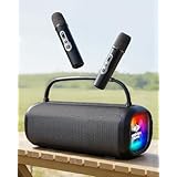 カラオケスピーカー Hoshikou Denpa 80W大出力ポータブルスピーカー 充電式のダブルワイヤレスマイク付き IPX7防水スピーカーデザイン Bluetooth5.3 Type-C充電サポート メガホン内蔵の高低音強化機能 カラオケセット家庭用 会議、祝日、ホームパーティー、キャンプ、ストリートパフォーマンス、ビーチパーティーなどに最適