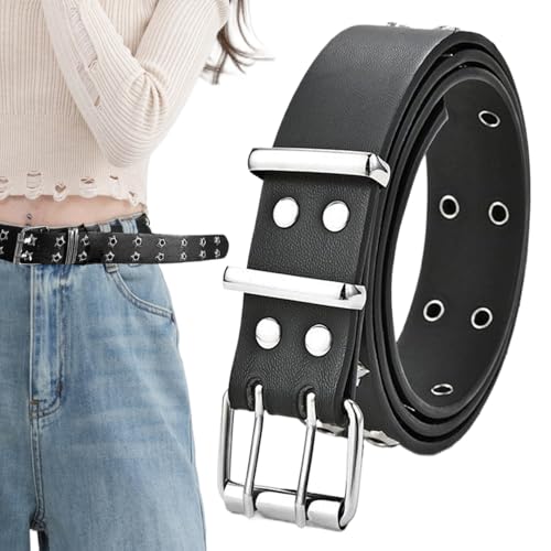 Y2k Belt Goth Belt Gothic Star Rivet Double Needle Buckle PU Leather Men's and Women's Jeans Fashion Thin Belts for Women ' Belts Fashion Accessories BlackY2k