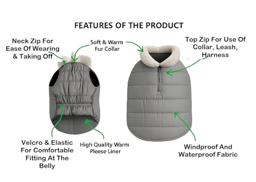 Image of The Pets Company Dog Winter Coat Jacket, Clothes, Windproof, Waterproof, Light Weight, Washable, Ultra Warm Thick Fleece Lined Dog Vest for Cold Weather Protection, (Grey, X - Small - 12 Inch)