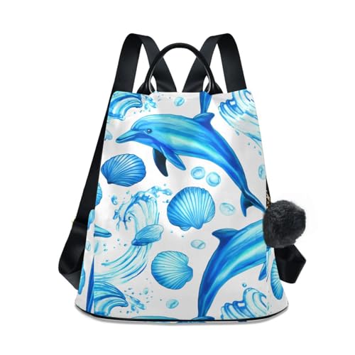 Sac à dos dauphins pour femmes en polyester grand format bleu aquarelle