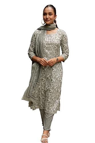 Image of MIRCHI FASHION Pure Cotton Floral Kurta Set for Women with Dupatta & Pant | 3 Piece Straight Fit Ethnic Outfit | Breathable Summer Salwar Suit