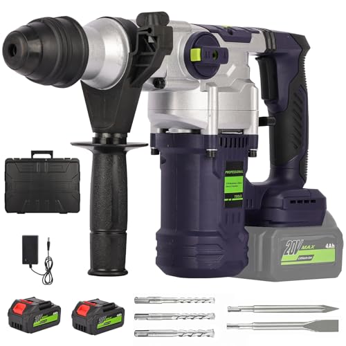 Marteau Perforateur Sans Fil 1000W, 2x4.0Ah Batteries 2 J Perforateur Burineur SDS-Plus avec, 4500BPM 3-en-1 Perceuse à Percussion pour Béton, Métal,...