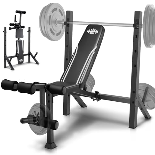 ANCHEER 900LBS Weight Bench Set with Squat Rack, Adjustable Bench Press Set with Leg Extension and Leg Curl, Flat Incline Decline Workout Bench for Home Gym Full Body Strength Training