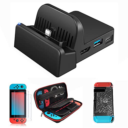 Compatible with Nintendo Switch Accessories Bundle, for Nintendo Switch Carrying Case, Switch Protective Cover Case, Switch Screen Protector, Console Charging Switch TV Dock for Nintendo Switch Game