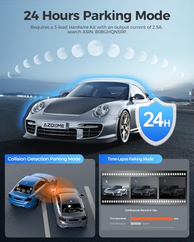 AZDOME 4K 5Ghz WiFi GPS Dashcam Caméra de Voiture, Vision Nocturne, Enregistrement en Boucle, G capteur, Surveillance de Stationnement Caméra Embarquée Enregistreur Carte SD 64 Go Incluse (M300S)