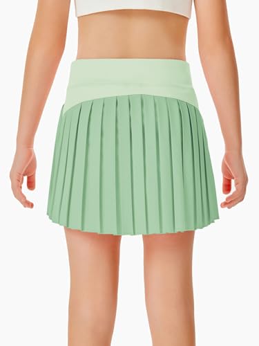 Image of Haloumoning Girls Pleated Skirts with Shorts Athletic Tennis Skorts Sport Performance Skirt with Pockets 4-14 Years