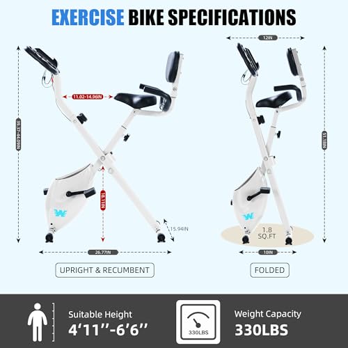 Image of BARWING Exercise Bike Stationary Bikes for Home with APP，3 in 1 Folding Exercise Bikes for Seniors, Indoor Cycling Workout Bike 16-Level Adjustable Resistance,330LB Capacity,Comfortable Seat Backrest White