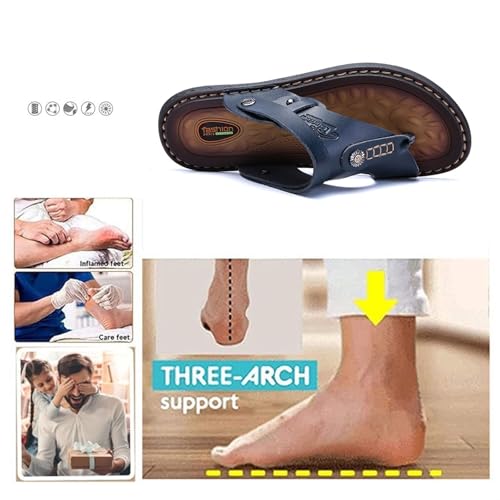 Yytcsjz Men Summer Outdoor Breathable Bunion Corrector Sandal with Arch Support, Beach Holiday Leather Slip on Open Toe Non Slip Flip Flops, for Plantar, Fasciitis, Orthopedaic, Beach Travel3
