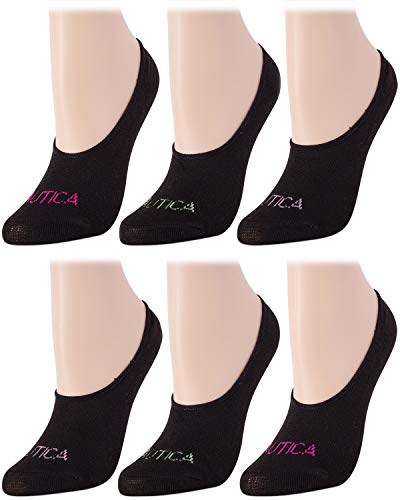 Nautica Women's No Show Stretchy Sport Liner Socks with Non Slip Grip (6 Pack), Shoe Size 4 - 10, Black