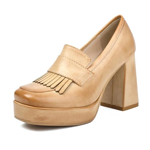 Image of Alsoloveu Women's Heeled Loafers Platform Chunky High Heel Dress Loafers