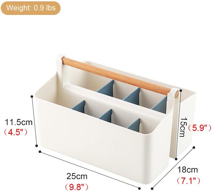 Large Portable Basket with Handle, Plastic Craft Storage Organizer Caddy Tote with Adjustable Divided for Makeup Art Supplies, Sewing, Colored Pencils-Blue White+Blue image 2 of 6 B0BT4SN29X