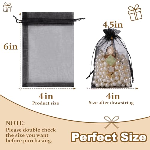 Image of Crweety 50 Pcs Black Organza Bags 4x6 Inch, Small Mesh Gift Bags Drawstring for Jewelry Bracelet Packaging, Premium Sheer Gift Pouch for Wedding Party Favor, Candy Goodie Bag & Graduation Gifts
