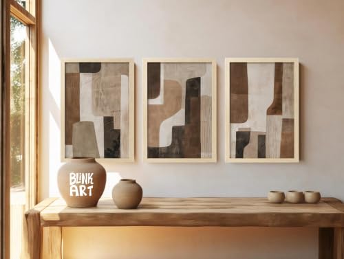 Image of BLINKART Set of 3 BROWN TERRACOTTA BLOCKS BROWN Natural Brown Frame Painting for Wall Decoration - Modern Art Wall Decor Framed Painting for Living Room Bedroom - Framed Wall Posters /Paintings (8X12 inch)