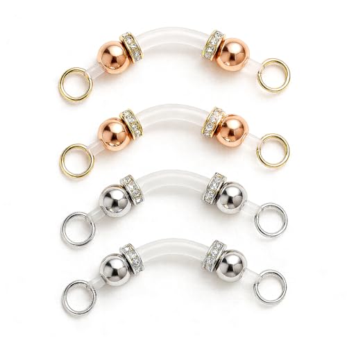 Cotinna 2 Pairs Non-Piercing Nipple Jewelry Adjustable Silicone Rings with Silver & Gold Beads Fake Nipple Piercing Look Pain-Free Faux Nipple Rings for Unisex Adult Body Jewelry (Silver & Gold)