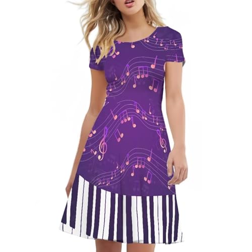 Image of POLERO Sunflower Dress for Women Floral Summer Dresses Short Sleeve Casual Sundresses Midi Dresses