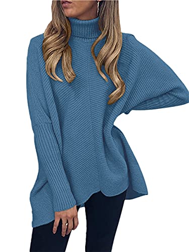 Image of ANRABESS Women's Loose Oversize Turtleneck Wool Long Pullover Sweater Dress A87-niuzailan-M Denim Blue