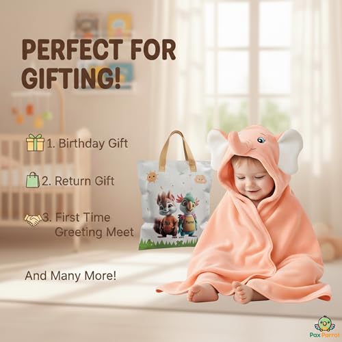 Image of Ultra-Soft Baby Hooded Towel - 100% Cotton Wrap Your Little one in Softness and Joy, Hypoallergenic & Super Absorbent Bath Wrap for Newborns & Toddlers | Cute Animal Design,(0-5Years) (Peach Elephant)