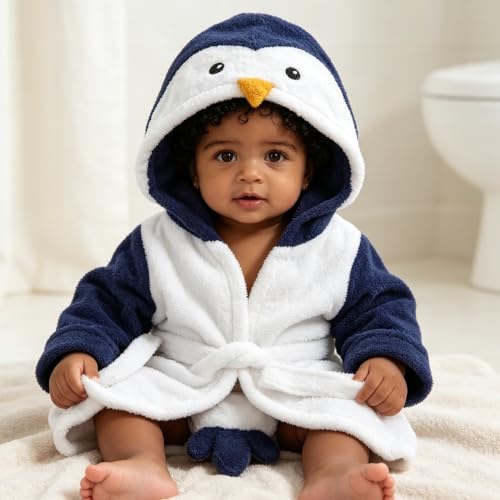 Image of Baby Boy Bathrobe Hooded Towels Unisex Infant Bath robe Towel For Toddle Terry Ultra Absorbent Durable Blankets
