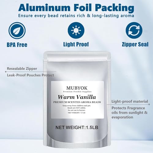 Image of MUBYOK 1.5LB Warm Vanilla Premium Scented Aroma Beads for Making Car Freshies Supplies PreScented Beads for Car Air Freshener Sachets Long-Lasing Scent