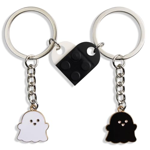 QqzsJewls Cute Halloween Boo Keychains Gifts for Women Men, Matching Heart Keychain for Couples, Best Friends Sisters Bag Keychain Birthday Valentines Day Christmas Gifts for Her Him B&W