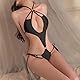 KONFEN Sexy Damen Dessous Set, Erotische Riemchen Bodysuit mit Ausschnitt Frauen, Nackenband Overall Lingerie mit Loch Reizwäsche BH und Höschen Sets, Verstellbare Body Suit Unterwäsche (Schwarz)
