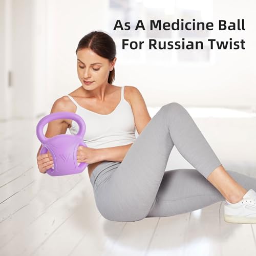 Image of 5 lb Kettlebell Weight with Three-handles for Weightlifting, Conditioning and Core Training for Women Men Home Gym [Purple]