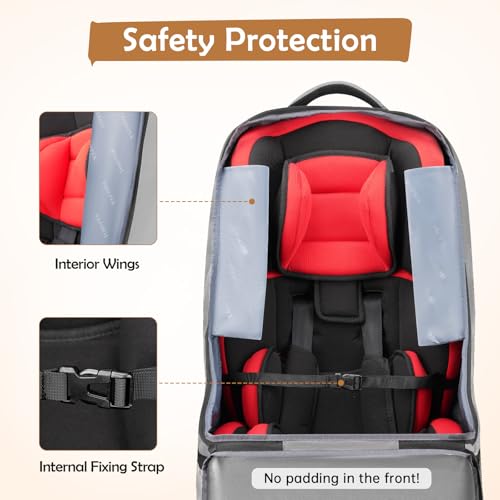 Image of YOREPEK Padded Gate Check Car Seat Travel Bag | Foldable Carseat Cover for Airplane Travel, Car Seat Carrier for Airport, Baby Carseat Backpack for Air Travel(Grey)