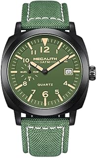 MEGALITH Herrenuhr Militär Uhr Sport Outdoor Wasserdicht Armbanduhr Herren Lederarmband Großes Zifferblatt Quarz Uhr mit Leuchtende Kalender Datum Mode Sport Analog Quarzuhr Uhren für Männer
