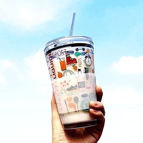 Vasos de Cristal, Tazas de Beber con Tapa, Vaso Leche con Tapa Niños, Transparente con Taza de Leche Resistente al Calor…