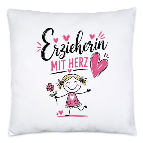 Hey!Print Kissen Erzieherin mit Herz, Wertsch&auml;tzung Geschenk f&uuml;r Erzieher, Abschiedsgeschenk Kinderg&auml;rtnerin, Dankesch&ouml;n Tagesmutter, Kita