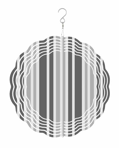 Stripe Wind Spinners, Gradient Gray Hanging Wind Spinners for Yard and Garden 3D Stainless Steel Metal Sculptures Crafts Ornaments 8 Inch