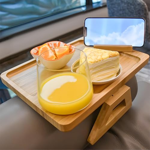 Bandeja multifuncional compacta de bambú y mesa auxiliar plegable para brazo de sofá