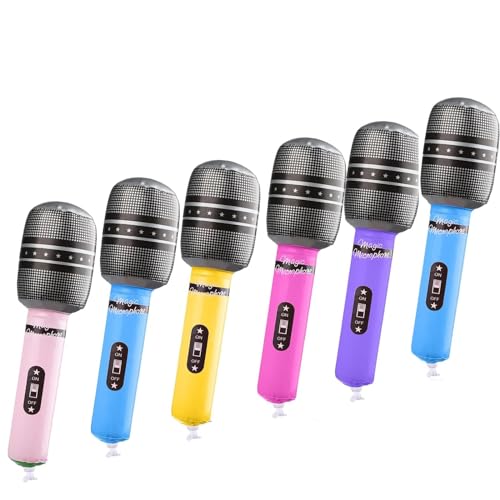YFHUVB 6 PCS Blow up Microphone Inflatable Microphone Toy Microphone Inflatable Microphone Set Star Party Supplies Christmas Birthday Party Gifts Stage Performance 10 Inches(Random Color)
