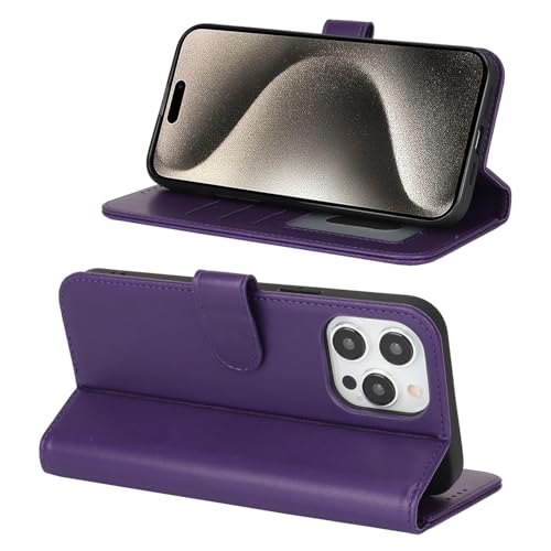 Image of for iPhone 15 Pro Max Case Wallet with Card Holder,for iPhone 15 Pro Max Wallet Case for Women Men,PU Leather Shockproof Magnetic Buckle Stand Flip Phone Case-Purple