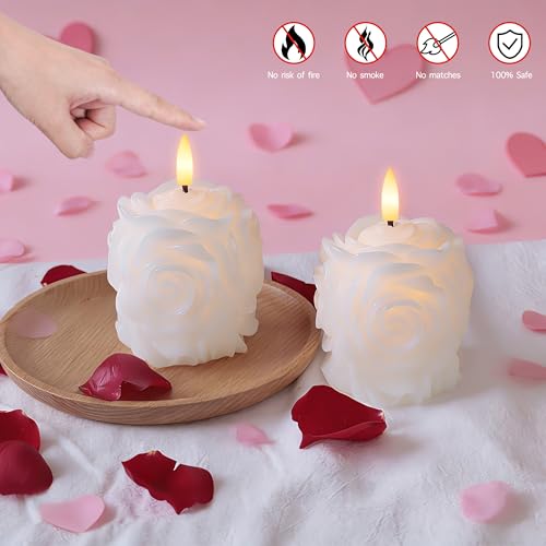 Image of Valentine Day Rose Flameless Candles with Remote and Timer, Wax LED Candles