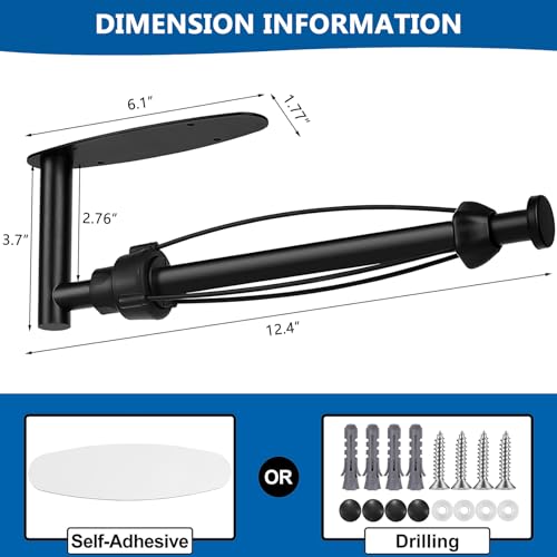 Image of Single Hand Operable Paper Towel Holder Under Cabinet with Damping Effect, Self Adhesive Paper Towel Roll Holder Wall Mount for Kitchen Bathroom, SUS304 Stainless Steel, Black