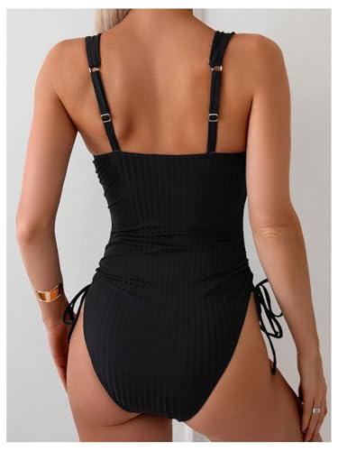 OYOANGLE Women's One Piece Slimming Swimsuit Drawstring Tummy Control Bathing Suits Swimwear2