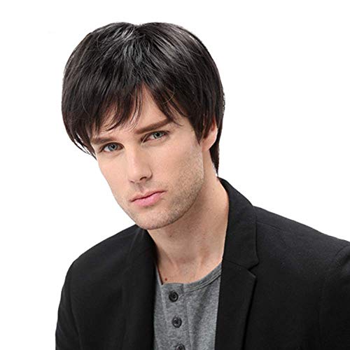 Dai Cloud Mens Short Black Wig Natural Hair Replacement Synthetic Costume Halloween Full Wigs (Black)