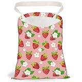 DELORIGIN Faltbar Auto Mülleimer Mit Blumen Und Erdbeer Tragbarer Blumendruck Müllsack Zum Aufhängen Mit Druckknöpfen Müllaufbewahrung Wiederverwendbar Auto-Mülleimer Für Camping Reisen Lagerbeutel